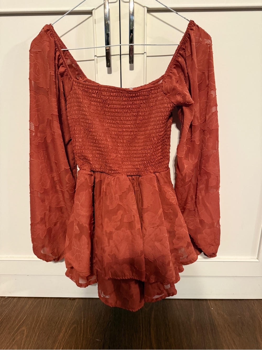 Rue21 Rust Floral Off-Shoulder Smocked Peplum Top